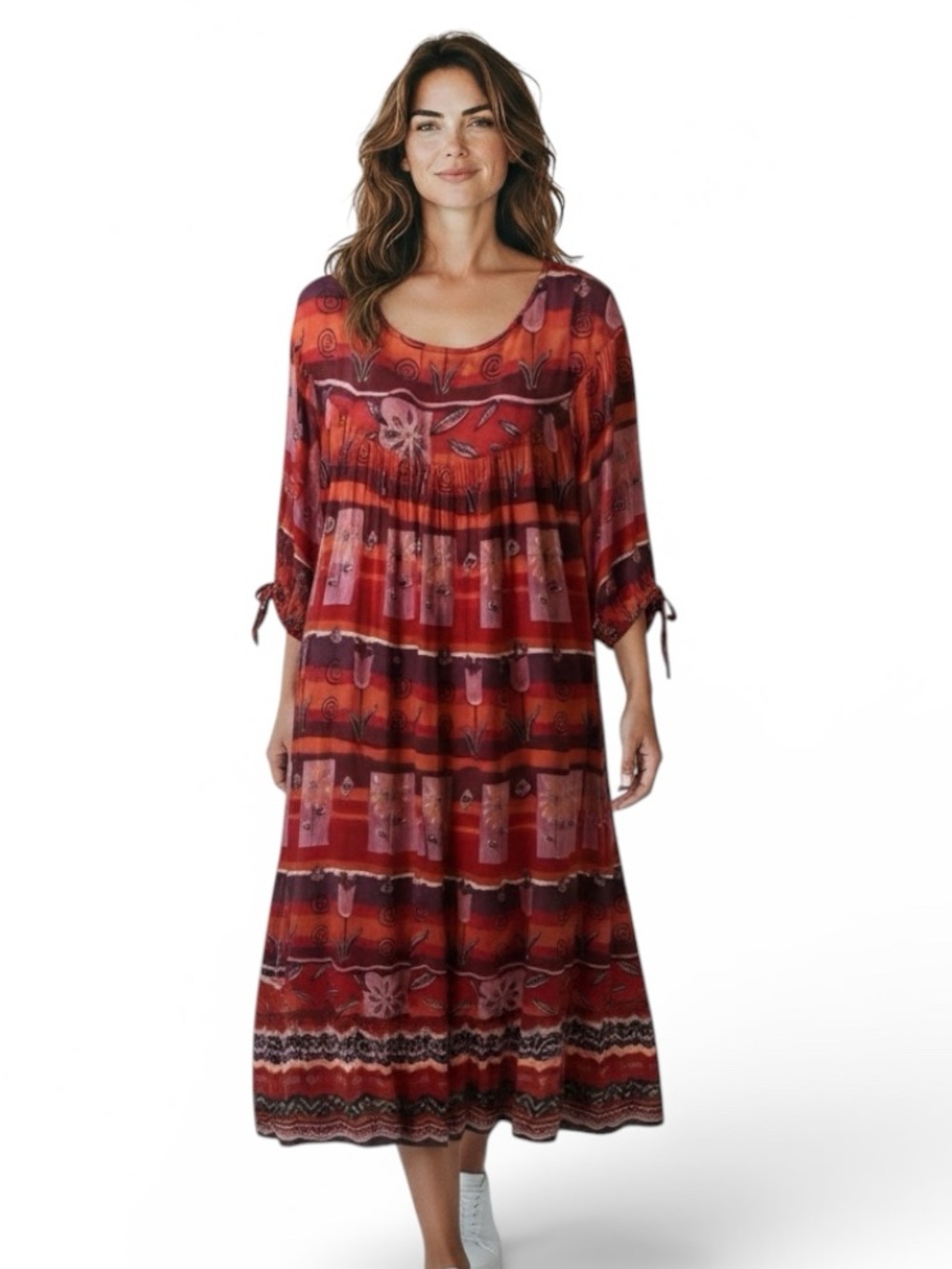 Winlar Caftan Tiered Floral Boho Style Dress OS